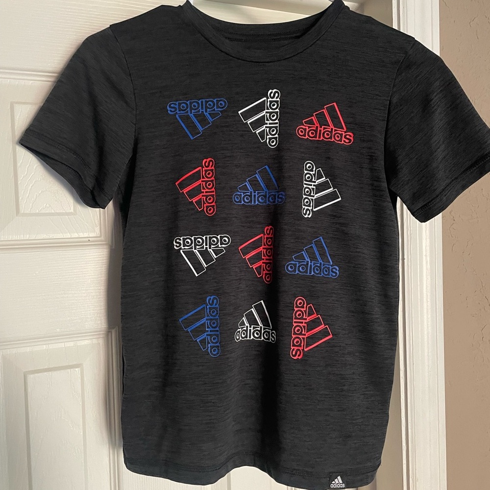 Adidas Kids Graphic Tee - Black with Red and Blue Accents